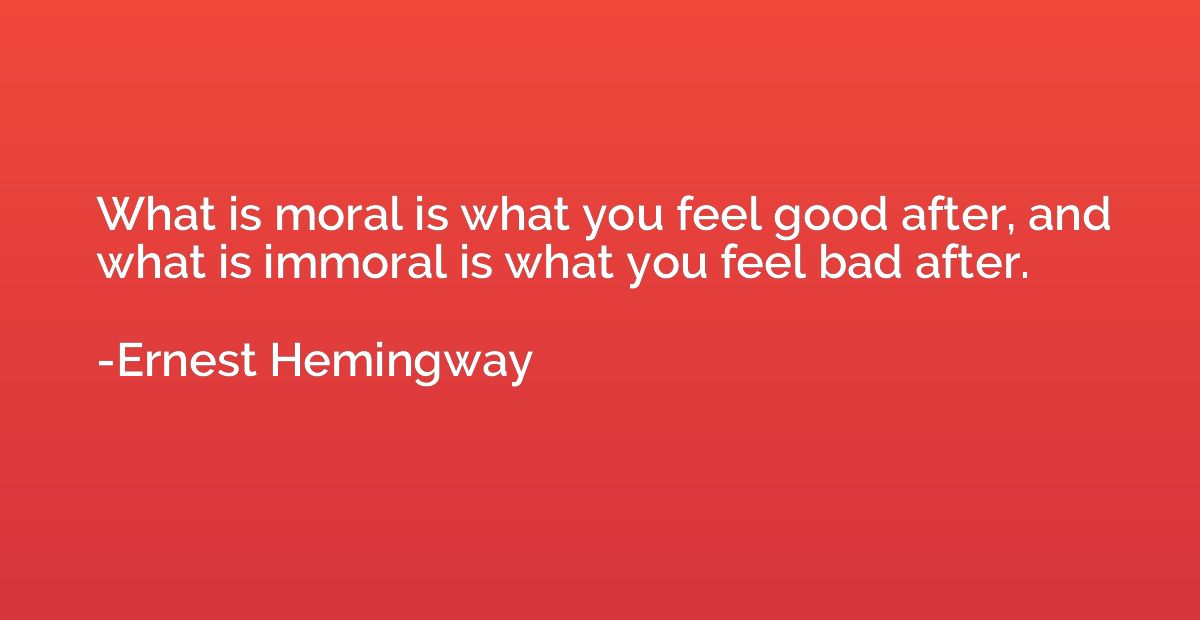 What is moral is what you feel good after, and what is immor