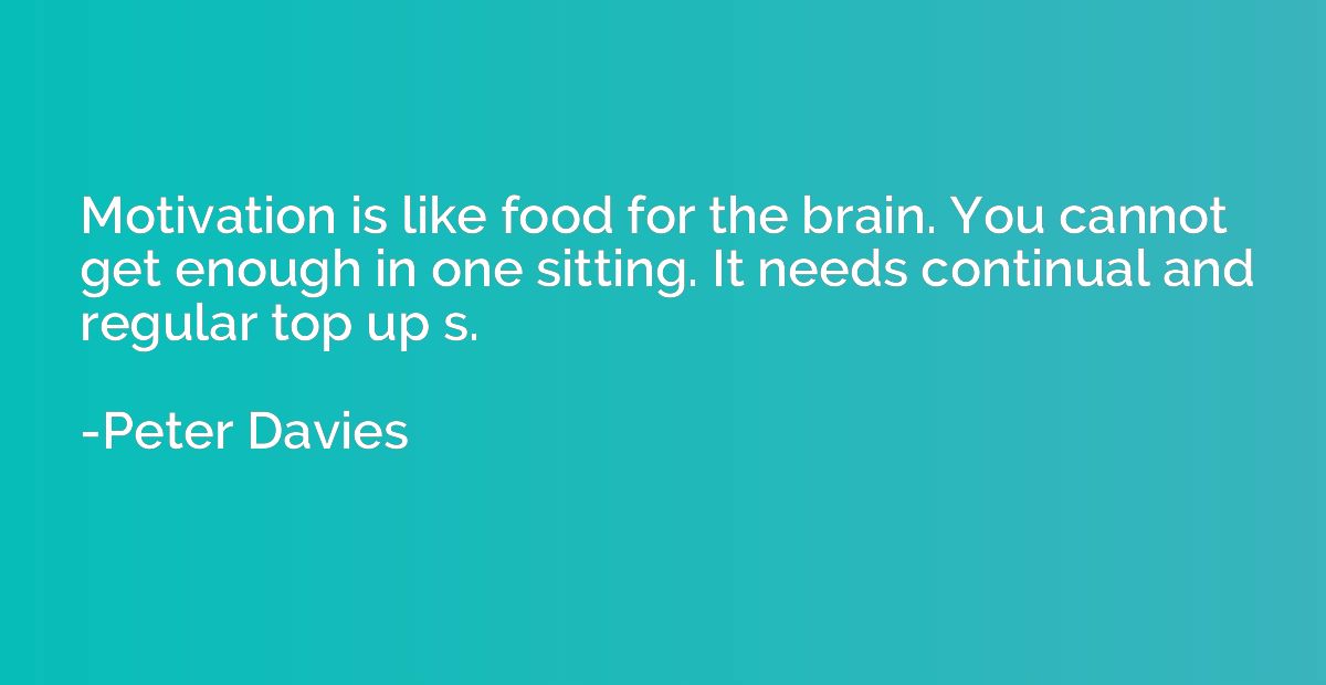 Motivation is like food for the brain. You cannot get enough