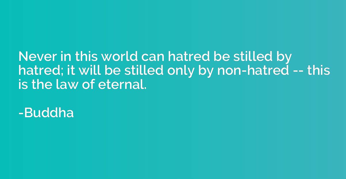 Never in this world can hatred be stilled by hatred; it will