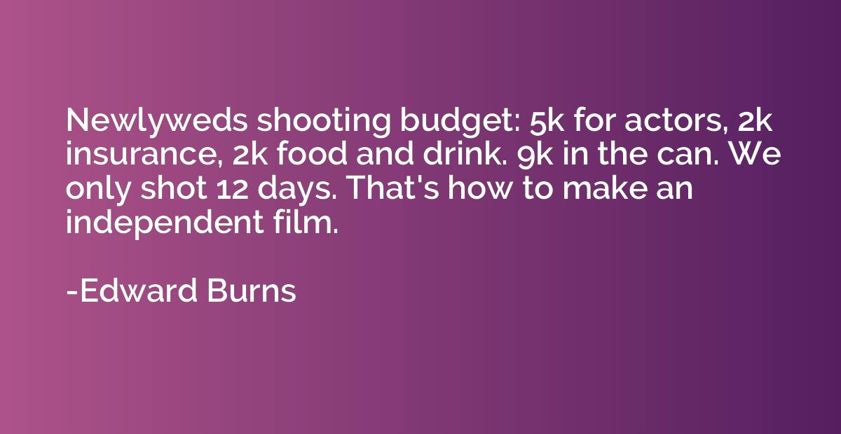 Newlyweds shooting budget: 5k for actors, 2k insurance, 2k f