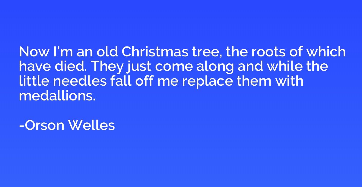 Now I'm an old Christmas tree, the roots of which have died.