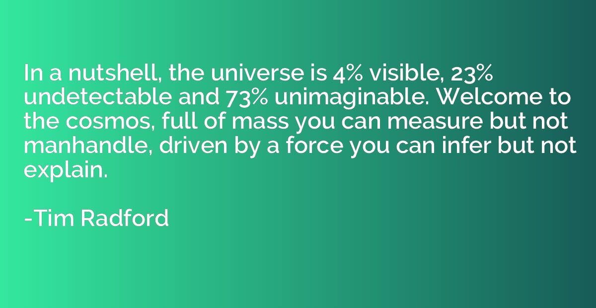 In a nutshell, the universe is 4% visible, 23% undetectable 