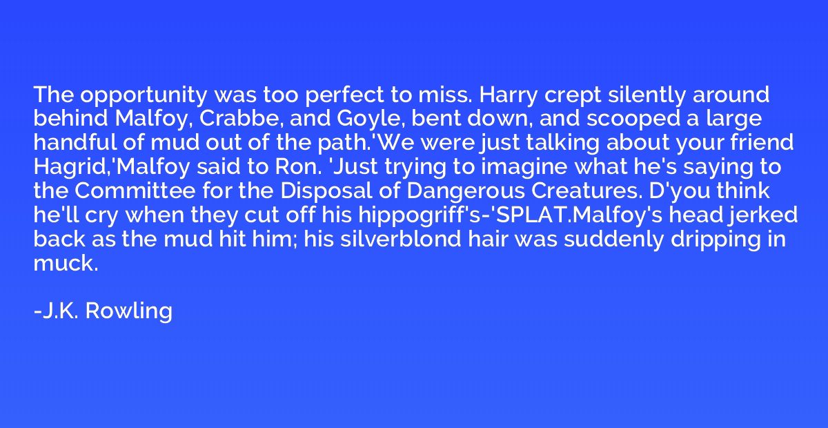 The opportunity was too perfect to miss. Harry crept silentl
