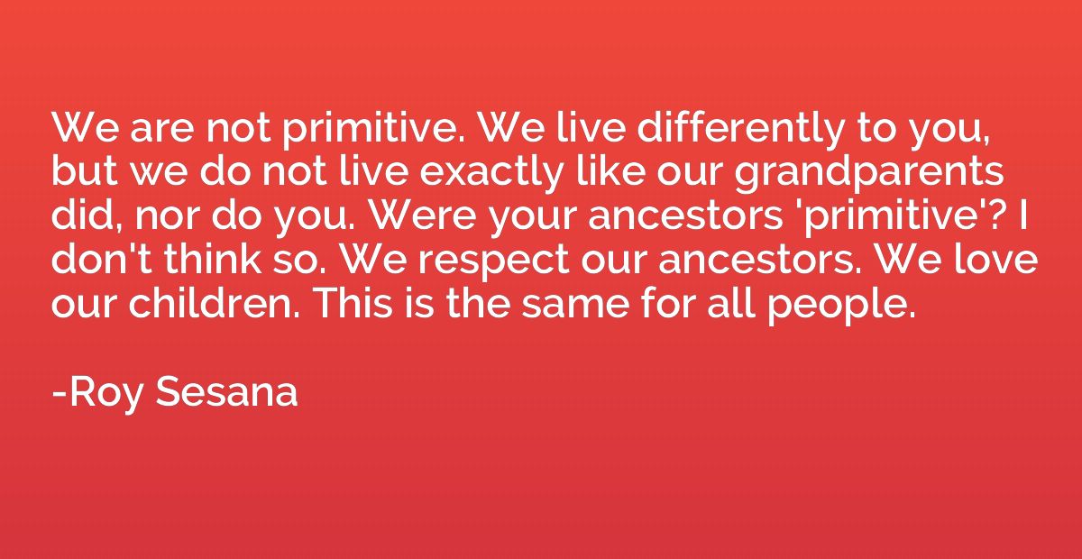 We are not primitive. We live differently to you, but we do 