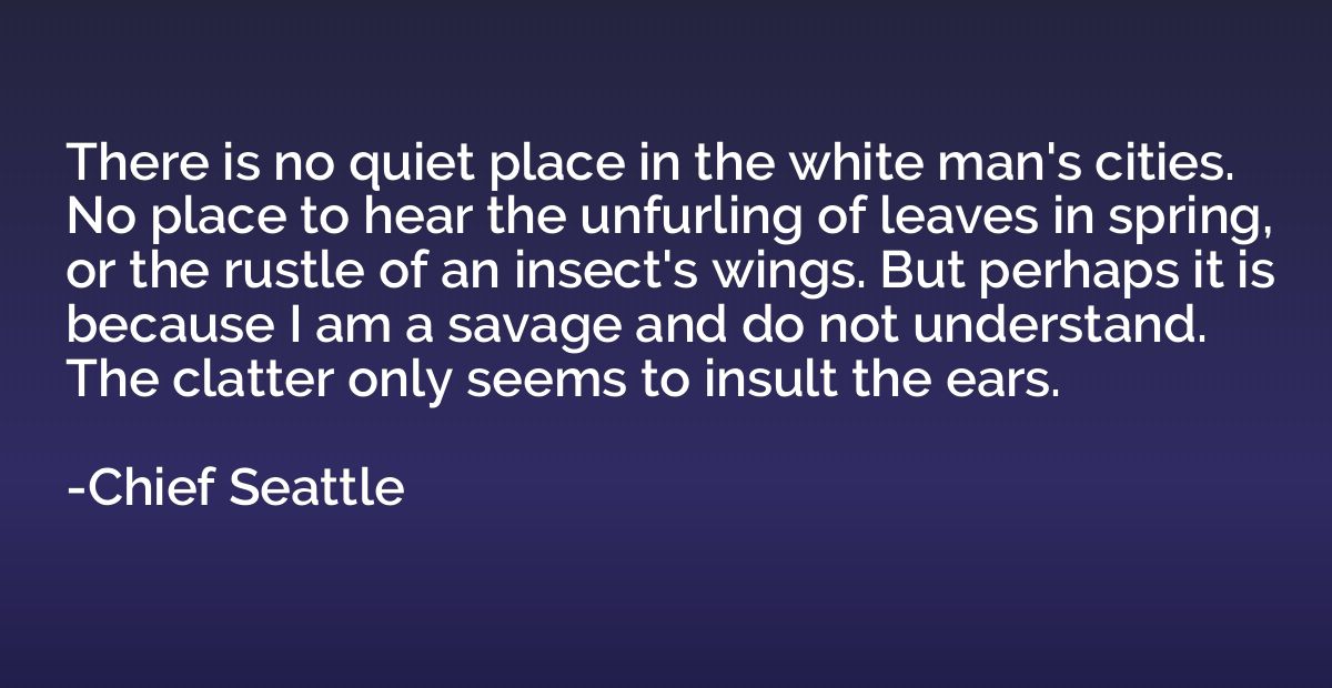 There is no quiet place in the white man's cities. No place 