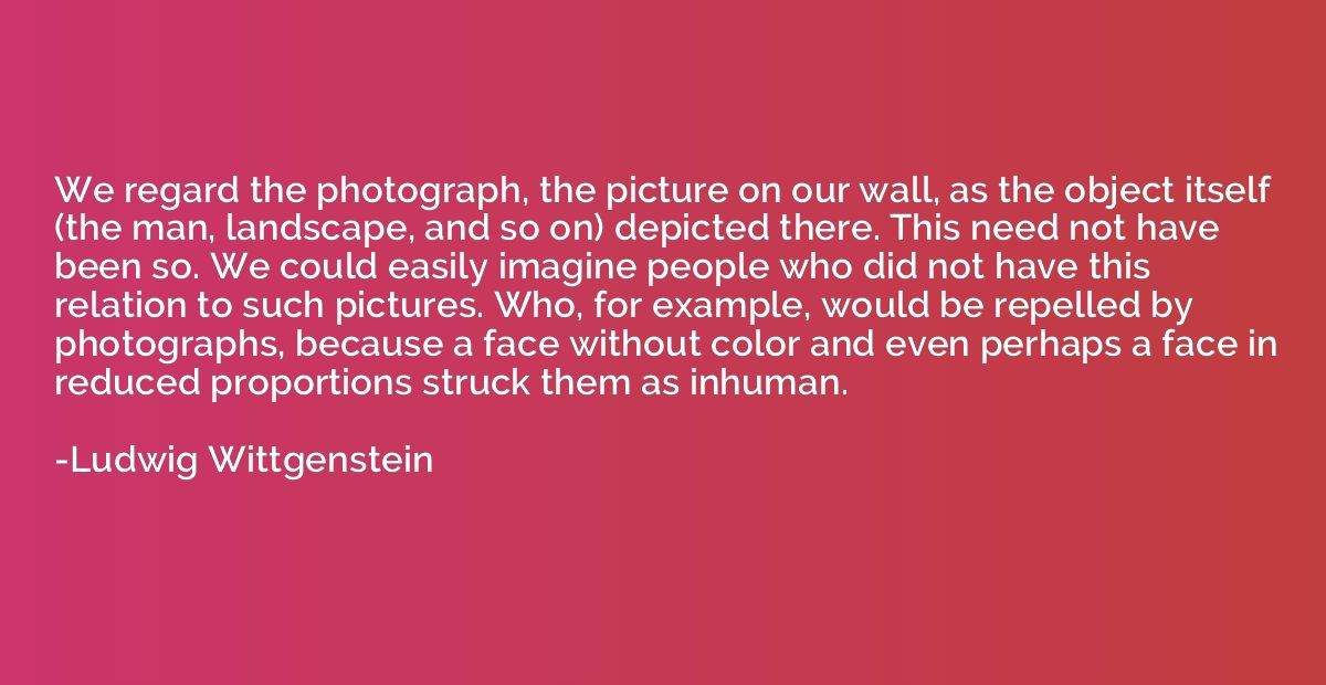 We regard the photograph, the picture on our wall, as the ob