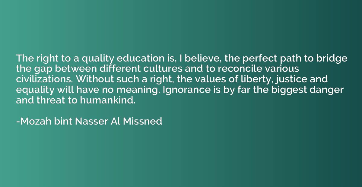 The right to a quality education is, I believe, the perfect 