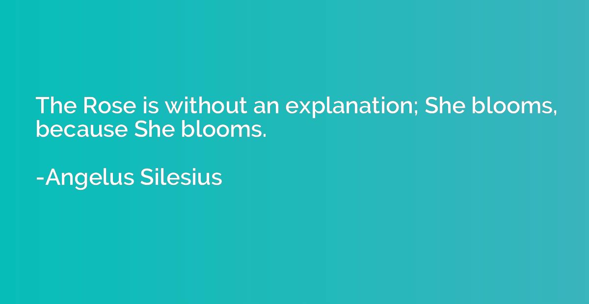 The Rose is without an explanation; She blooms, because She 