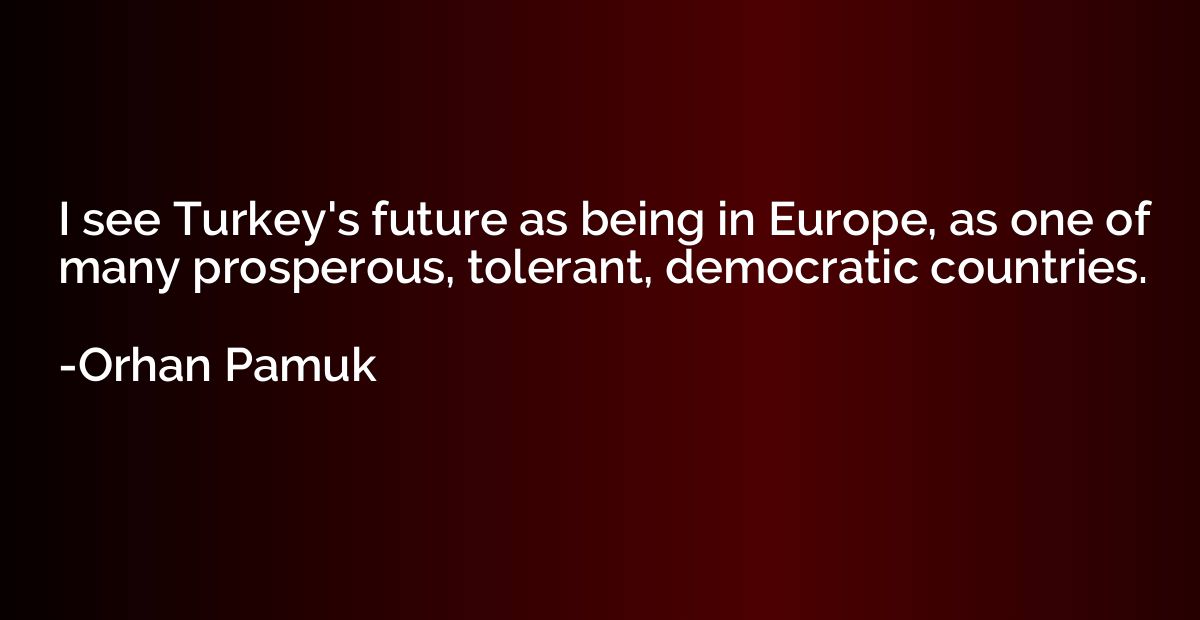 I see Turkey's future as being in Europe, as one of many pro