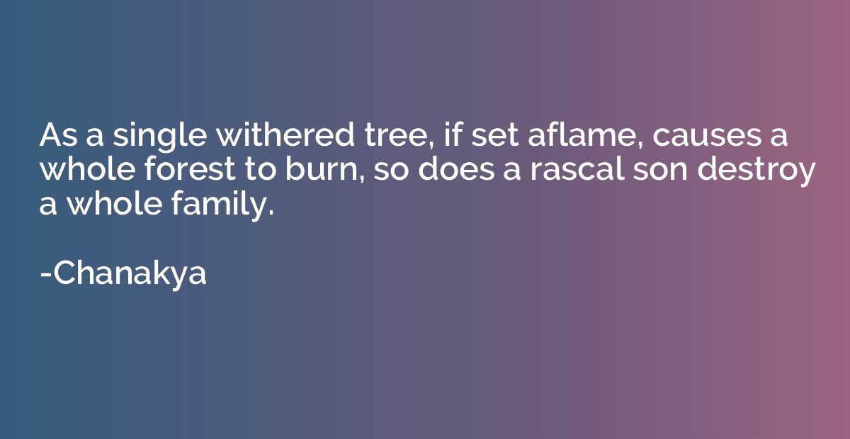 As a single withered tree, if set aflame, causes a whole for