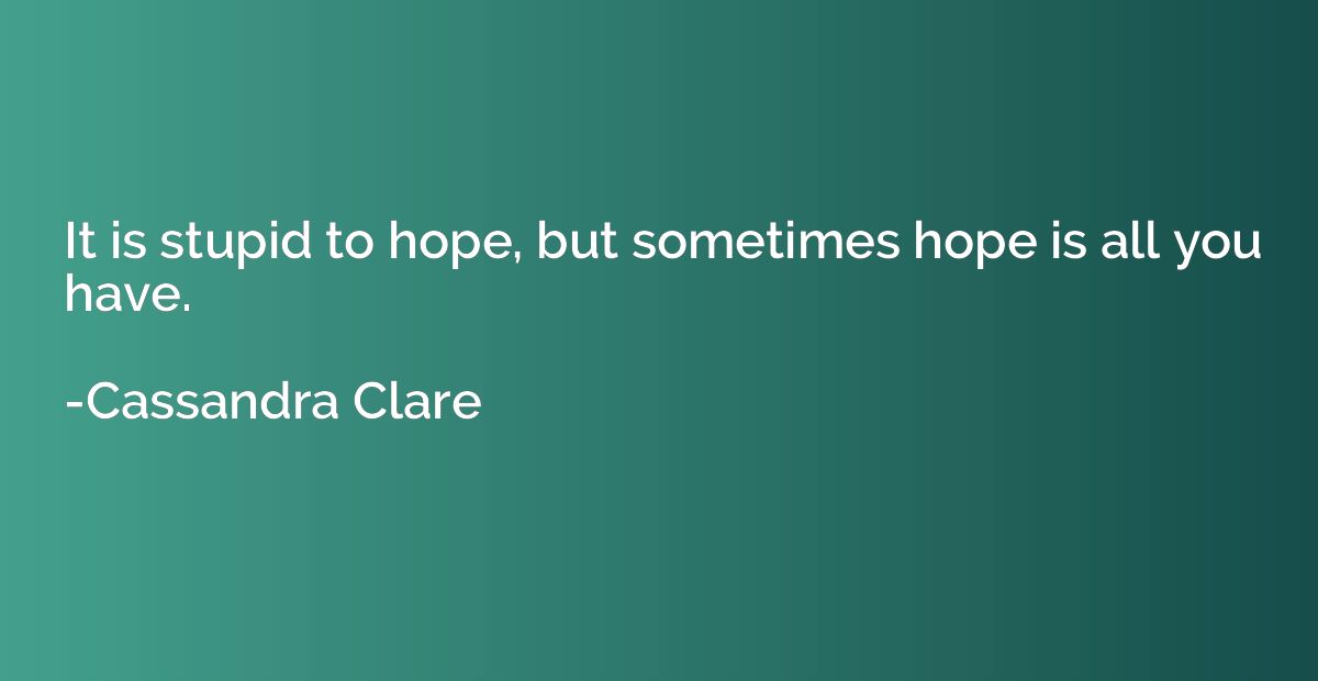 It is stupid to hope, but sometimes hope is all you have.