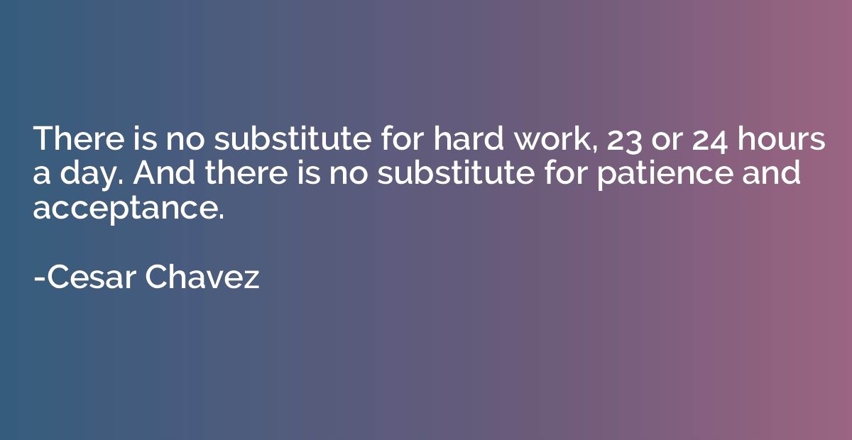 There is no substitute for hard work, 23 or 24 hours a day. 
