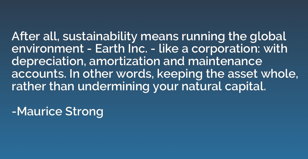 After all, sustainability means running the global environme