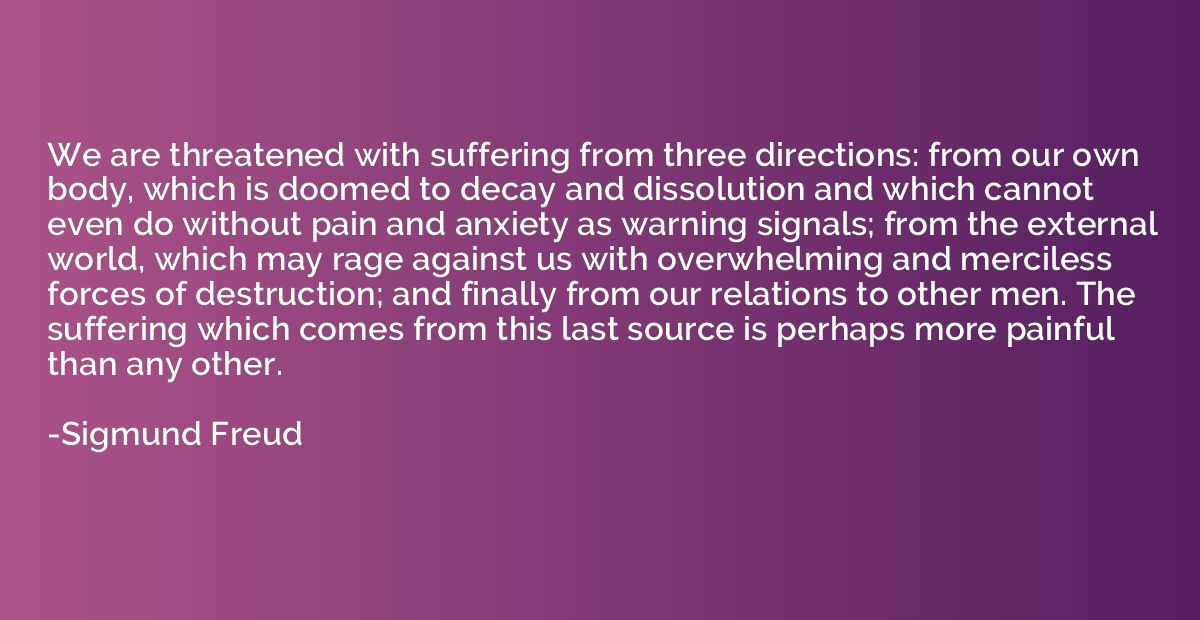 We are threatened with suffering from three directions: from