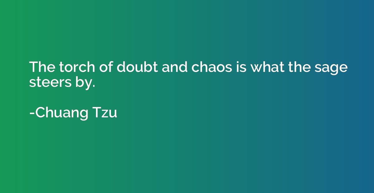 The torch of doubt and chaos is what the sage steers by.