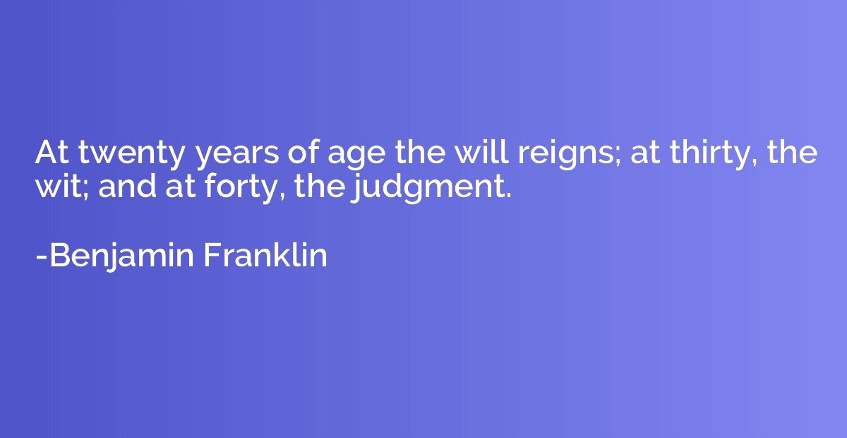At twenty years of age the will reigns; at thirty, the wit; 