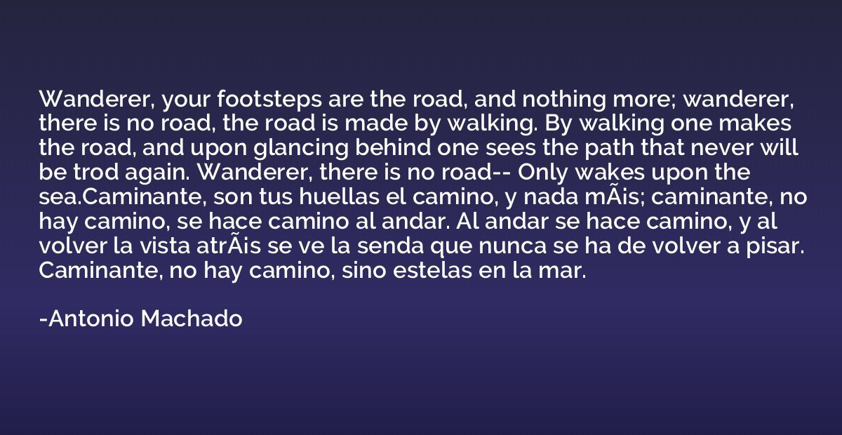 Wanderer, your footsteps are the road, and nothing more; wan