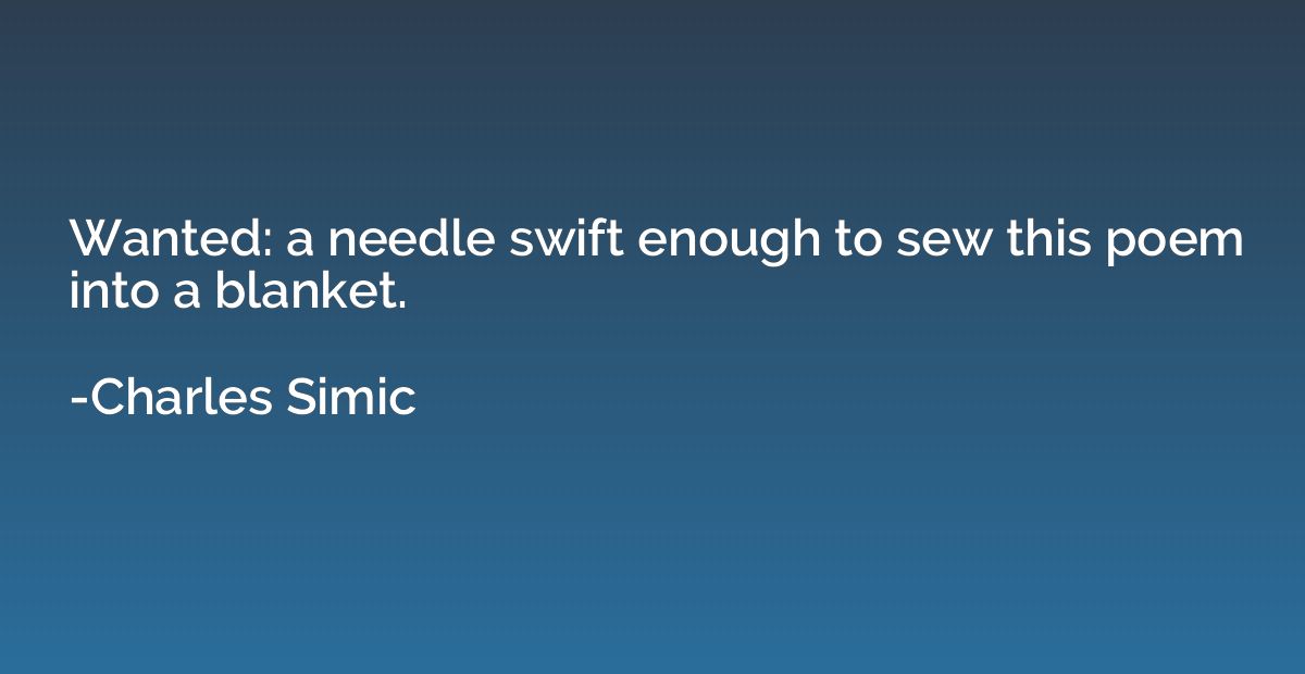 Wanted: a needle swift enough to sew this poem into a blanke