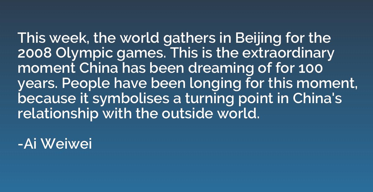 This week, the world gathers in Beijing for the 2008 Olympic