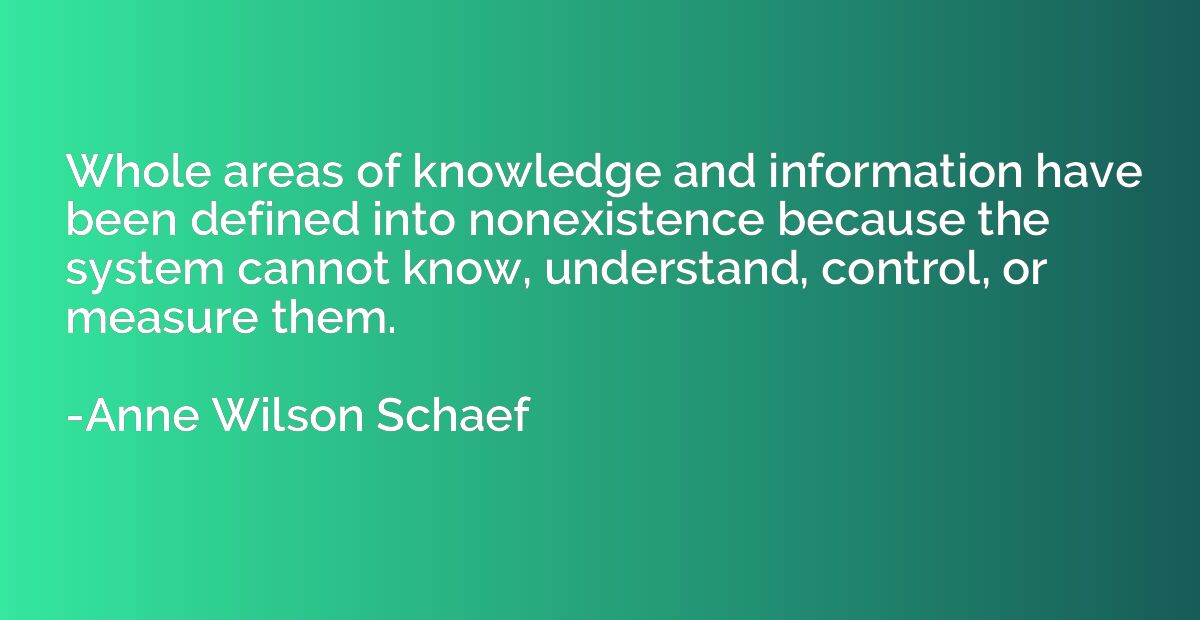 Whole areas of knowledge and information have been defined i