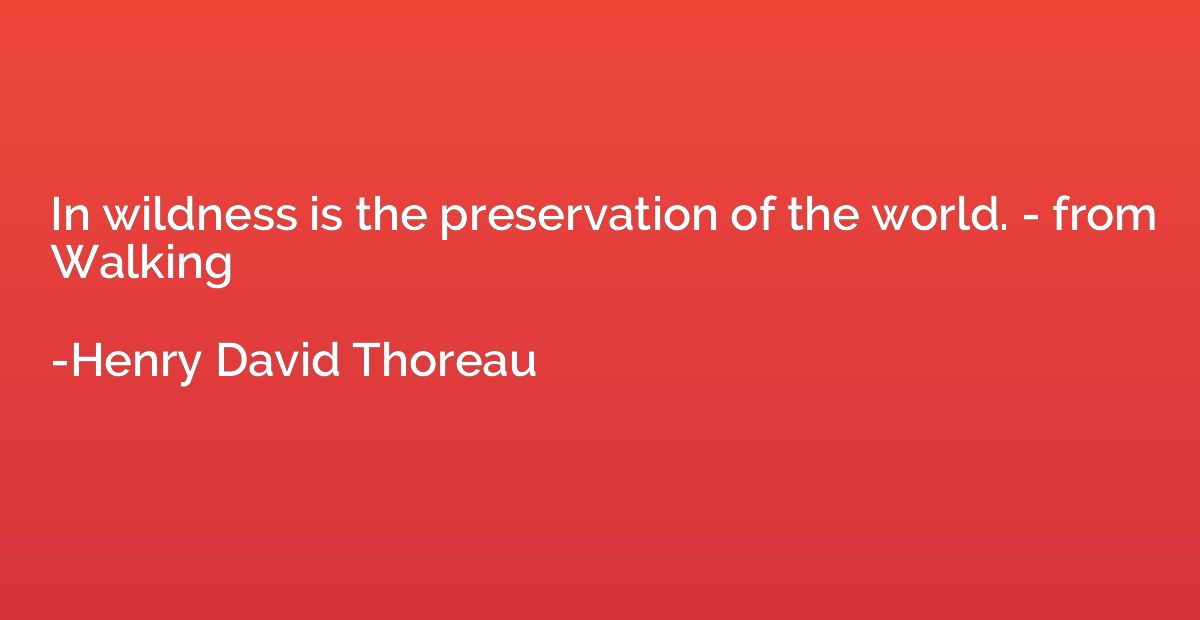 In wildness is the preservation of the world. - from Walking