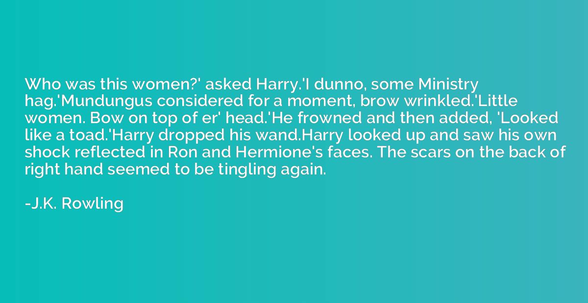 Who was this women?' asked Harry.'I dunno, some Ministry hag